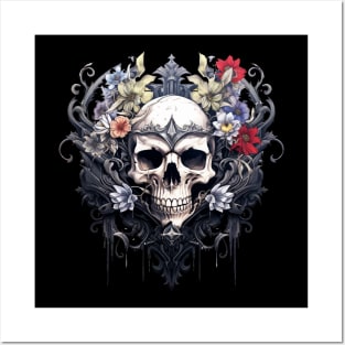 Gothic Skull and Flowers Posters and Art